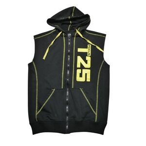 Beachbody Focus T25 Hoodie Sweatshirt Mens Small Black Sleeveless Vest Full‎ Zip